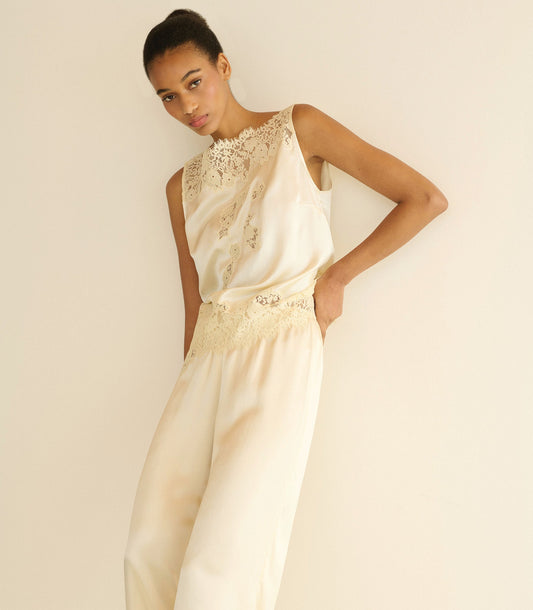 Viviane Silk Satin Sleeveless Top – Sea Salt
