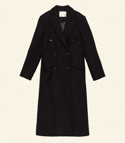 Wilhelmina Bouclé Tweed Tailored Coat – Black